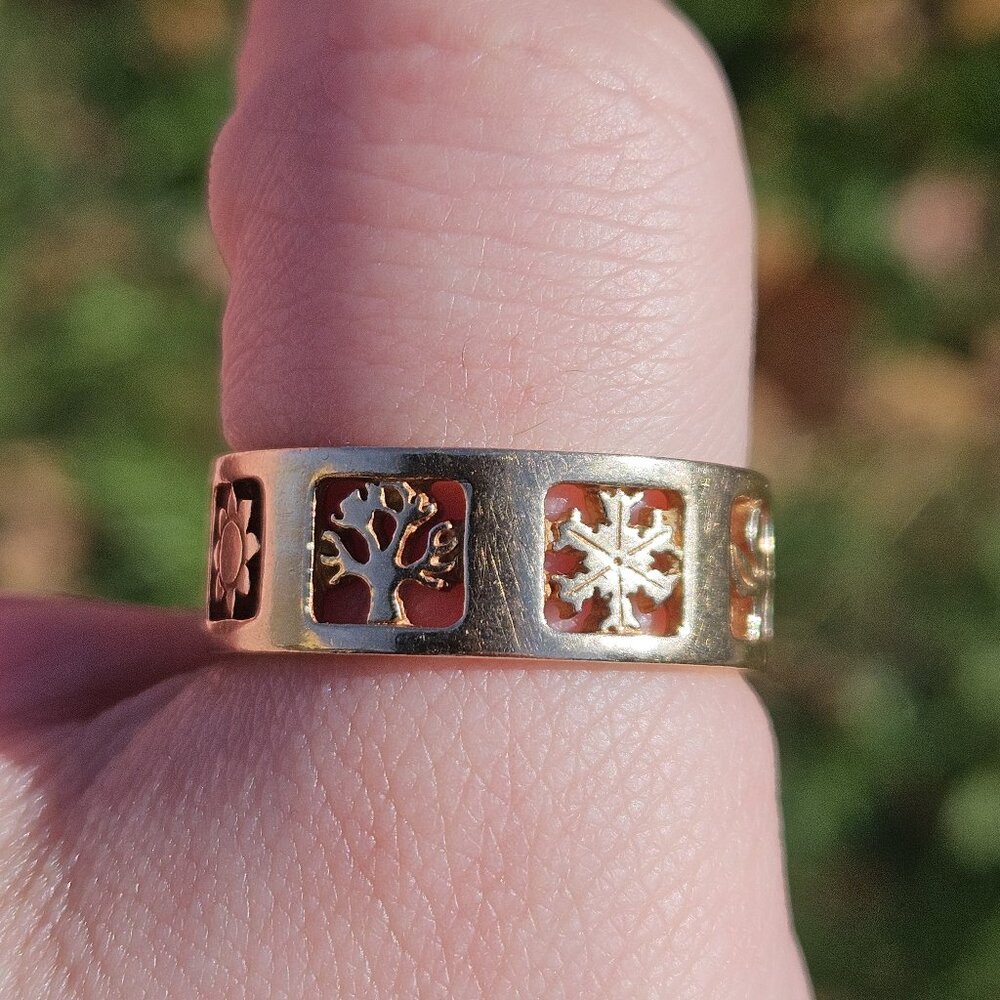 14K Yellow Gold James Avery Filigree Four 4 Seasons 8mm Band Ring Size 10.5